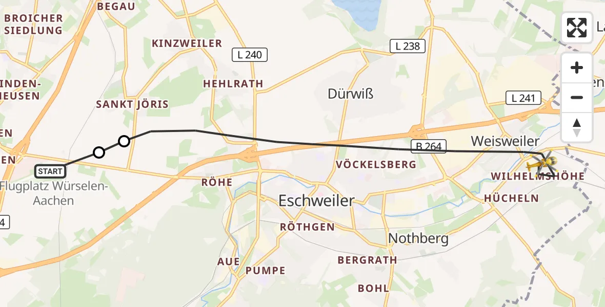 Flugroute Rettungshubschrauber Aachen-Merzbrück Flughafen - Eschweiler, 31 Oktober 2026, 07:24
