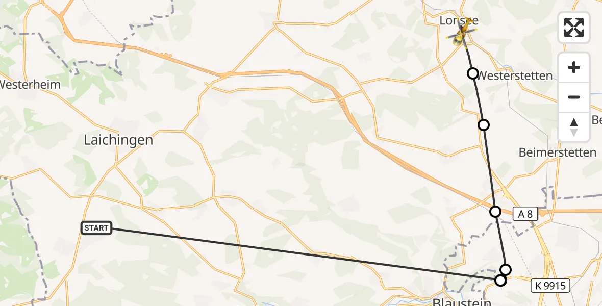 Flugroute Rettungshubschrauber Heroldstatt - Lonsee, 31 Oktober 2026, 07:24