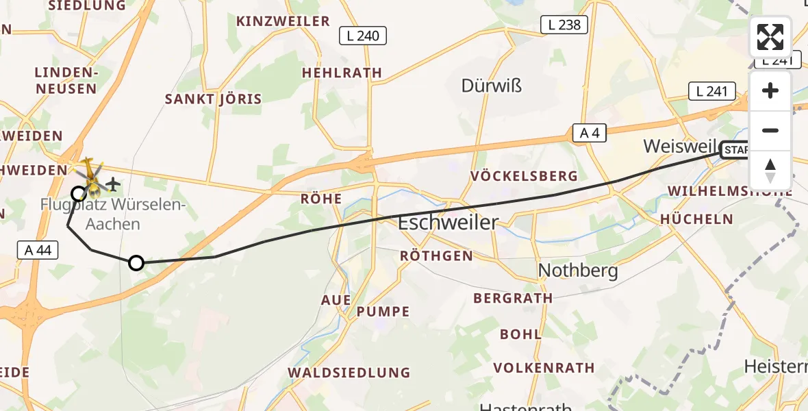 Flugroute Rettungshubschrauber Eschweiler - Aachen-Merzbrück Flughafen, 31 Oktober 2026, 07:53