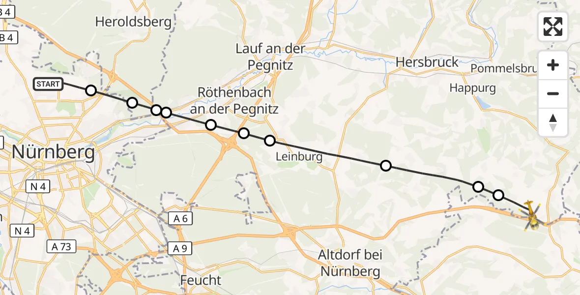 Flugroute Ambulanzhubschrauber Flughafen Nuremberg - Alfeld, 31 Oktober 2026, 07:56