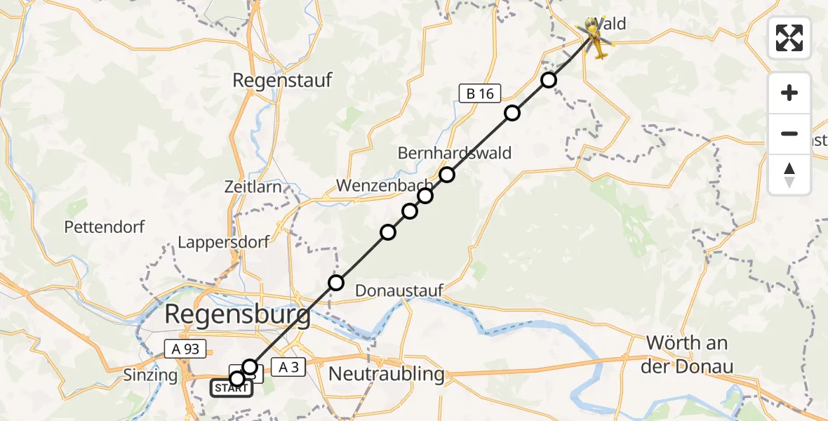 Flugroute Rettungshubschrauber DRF Air Rescue Station Regensburg / Regensburg University Hospital - Wald, 31 Oktober 2026, 08:26