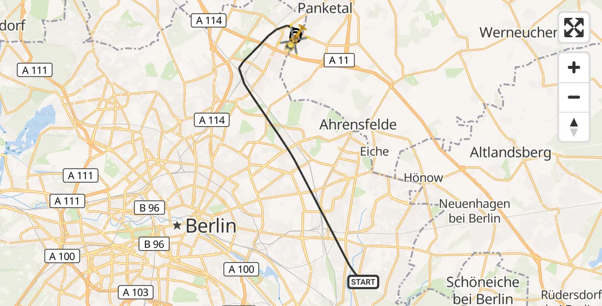 Flugroute Rettungshubschrauber Berlin - Helios Clinic Berlin-Buch, 31 Oktober 2026, 08:31