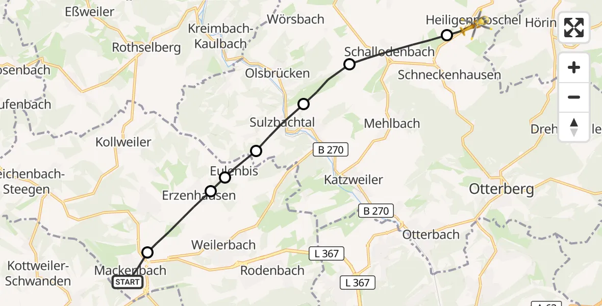 Flugroute Rettungshubschrauber Mackenbach - Heiligenmoschel, 31 Oktober 2026, 08:53
