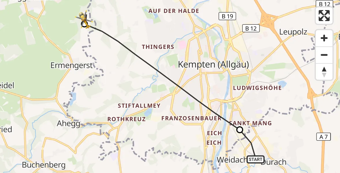 Flugroute Rettungshubschrauber Durach - Wiggensbach, 31 Oktober 2026, 08:57