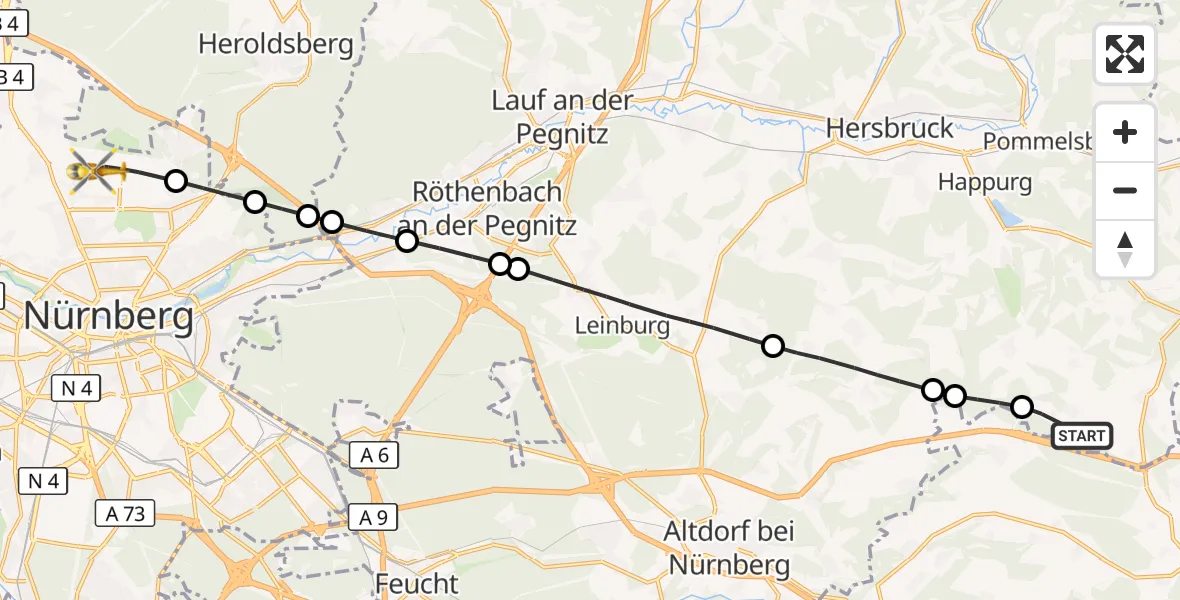 Flugroute Ambulanzhubschrauber Alfeld - Flughafen Nuremberg, 31 Oktober 2026, 08:58