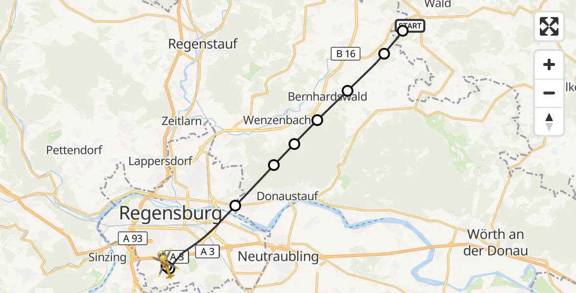 Flugroute Rettungshubschrauber Wald - DRF Air Rescue Station Regensburg / Regensburg University Hospital, 31 Oktober 2026, 09:04