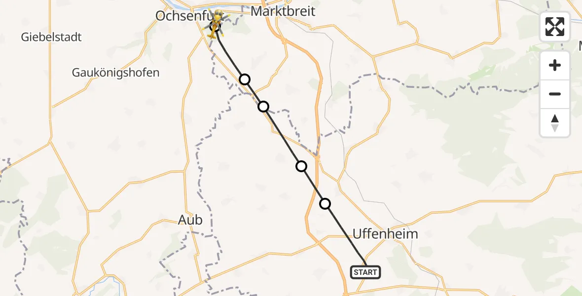 Flugroute Rettungshubschrauber Uffenheim - Ochsenfurt Hospital, 31 Oktober 2026, 09:13