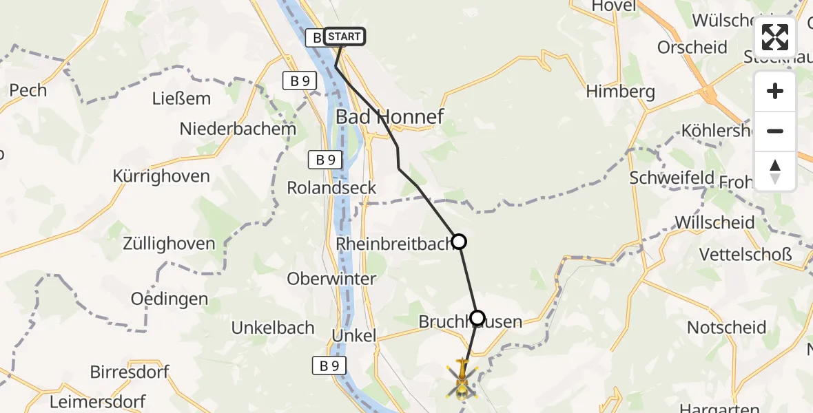 Flugroute Ambulanzhubschrauber Bad Honnef - Erpel, 31 Oktober 2026, 09:14