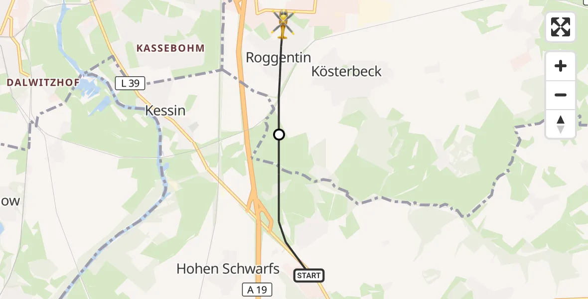 Flugroute Ambulanzhubschrauber Dummerstorf - Roggentin, 31 Oktober 2026, 09:19