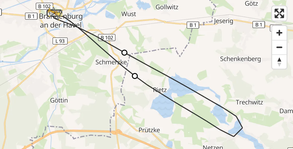 Flugroute Rettungshubschrauber Brandenburg an der Havel - Brandenburg an der Havel, 31 Oktober 2026, 09:24