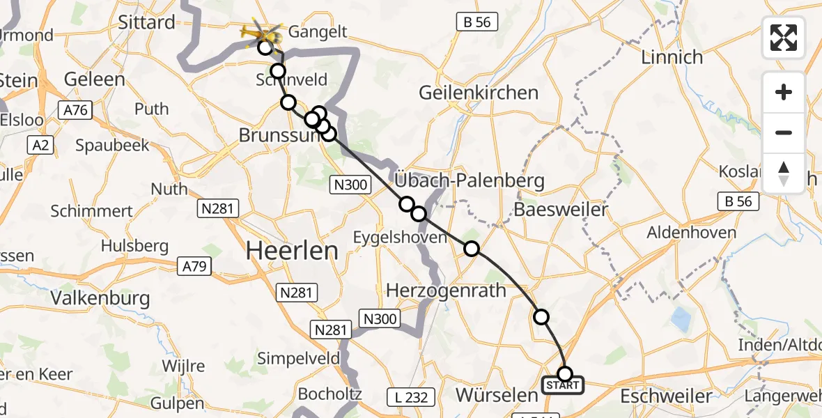 Flugroute Rettungshubschrauber Aachen-Merzbrück Flughafen - Selfkant, 31 Oktober 2026, 09:28