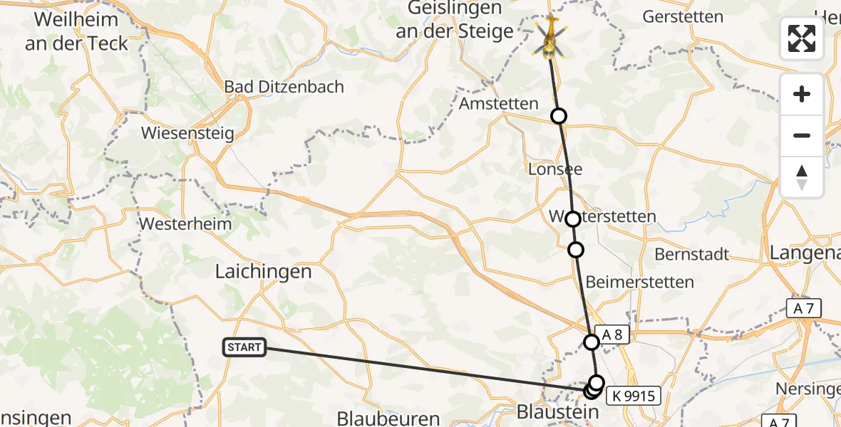 Flugroute Rettungshubschrauber Heroldstatt - Amstetten, 31 Oktober 2026, 09:29