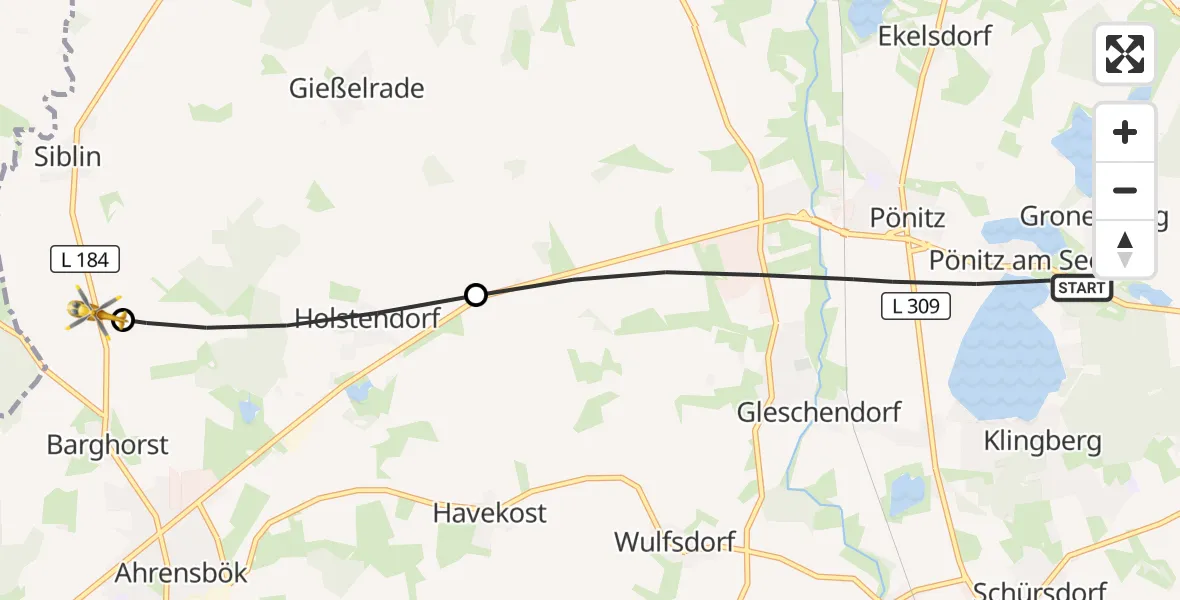 Flugroute Rettungshubschrauber Scharbeutz - Christoph 12 Luftrettungszentrum, 31 Oktober 2026, 09:45