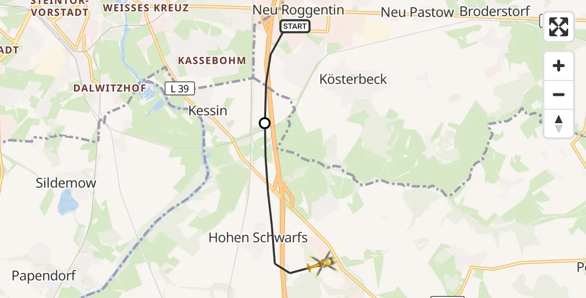 Flugroute Ambulanzhubschrauber Roggentin - Dummerstorf, 31 Oktober 2026, 09:51