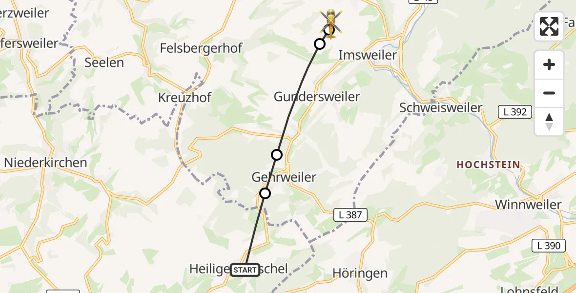 Flugroute Rettungshubschrauber Heiligenmoschel - Rockenhausen, 31 Oktober 2026, 09:54