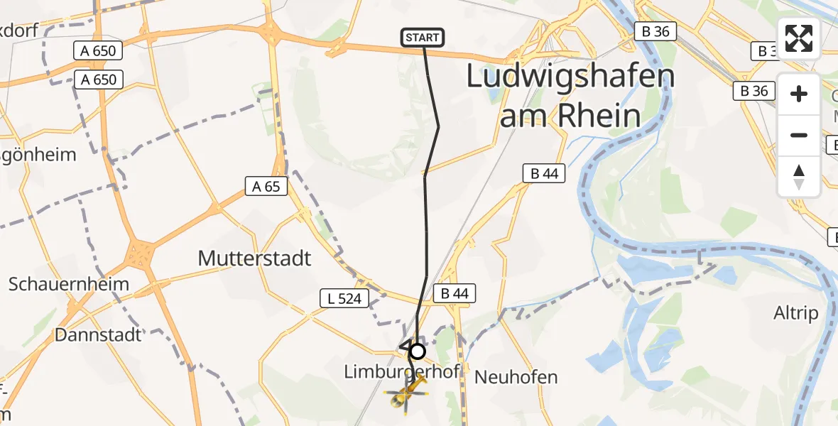 Flugroute Rettungshubschrauber Ludwigshafen am Rhein - Limburgerhof, 31 Oktober 2026, 09:55