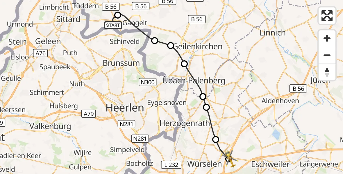 Flugroute Rettungshubschrauber Selfkant - Aachen-Merzbrück Flughafen, 31 Oktober 2026, 10:00