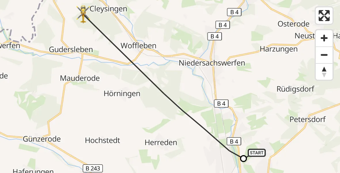Flugroute Rettungshubschrauber Südharz Hospital Nordhausen - Ellrich, 31 Oktober 2026, 10:00