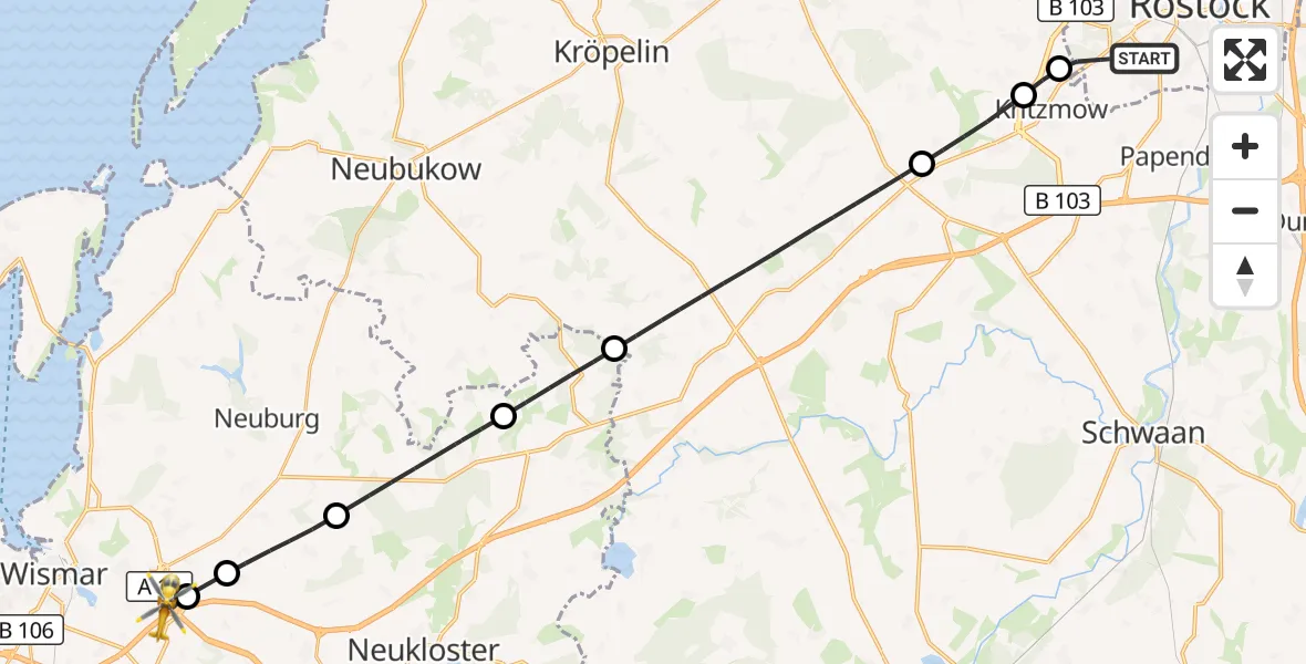 Flugroute Rettungshubschrauber Rostock - Hornstorf, 31 Oktober 2026, 10:05