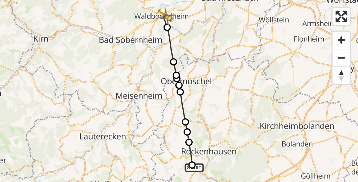 Flugroute Rettungshubschrauber Imsweiler UL - Waldböckelheim, 31 Oktober 2026, 10:05