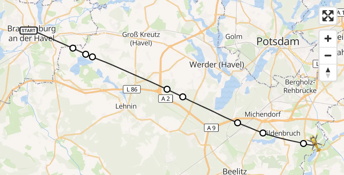 Flugroute Rettungshubschrauber Brandenburg an der Havel - Nuthetal, 31 Oktober 2026, 10:10