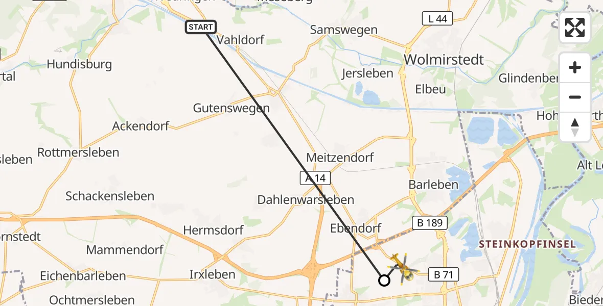 Flugroute Rettungshubschrauber Haldensleben - Magdeburg, 31 Oktober 2026, 10:12