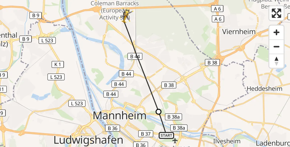 Flugroute Rettungshubschrauber Mannheim-City Flughafen - Mannheim, 31 Oktober 2026, 10:12