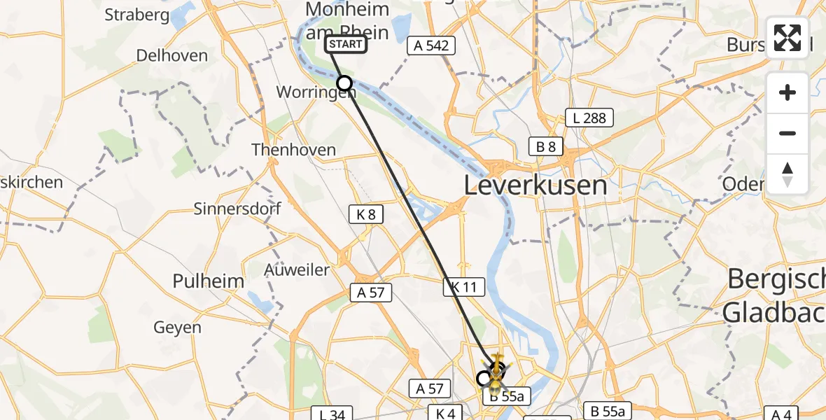Flugroute Rettungshubschrauber Monheim am Rhein - Amsterdam Street Children's Hospital Hubschrauberlandeplatz, 31 Oktober 2026, 10:16