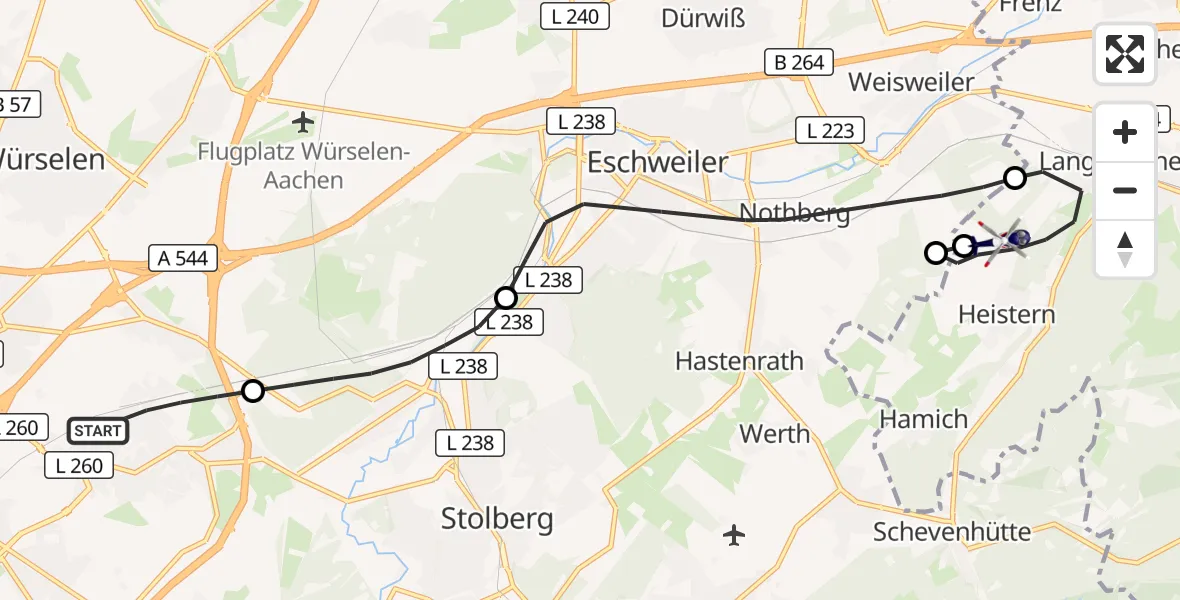 Flugroute Polizeihubschrauber Aachen - Langerwehe, 31 Oktober 2026, 10:23