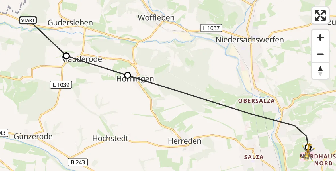 Flugroute Rettungshubschrauber Ellrich - Südharz Hospital Nordhausen, 31 Oktober 2026, 10:29