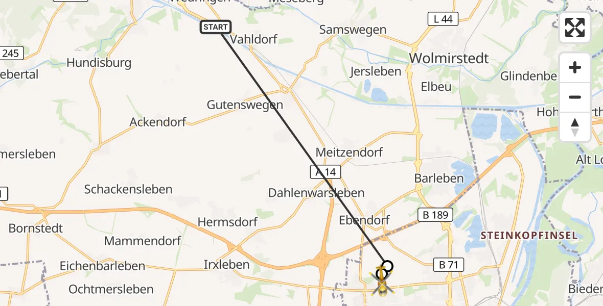 Flugroute Rettungshubschrauber Haldensleben - Magdeburg Hospital, 31 Oktober 2026, 10:36