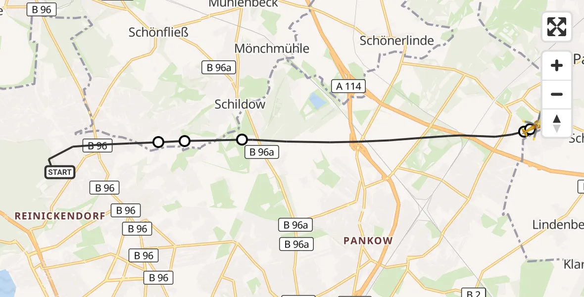 Flugroute Rettungshubschrauber Berlin - Helios Clinic Berlin-Buch, 31 Oktober 2026, 10:41