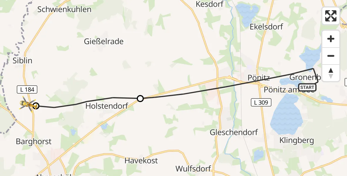 Flugroute Rettungshubschrauber Scharbeutz - Christoph 12 Luftrettungszentrum, 31 Oktober 2026, 10:48