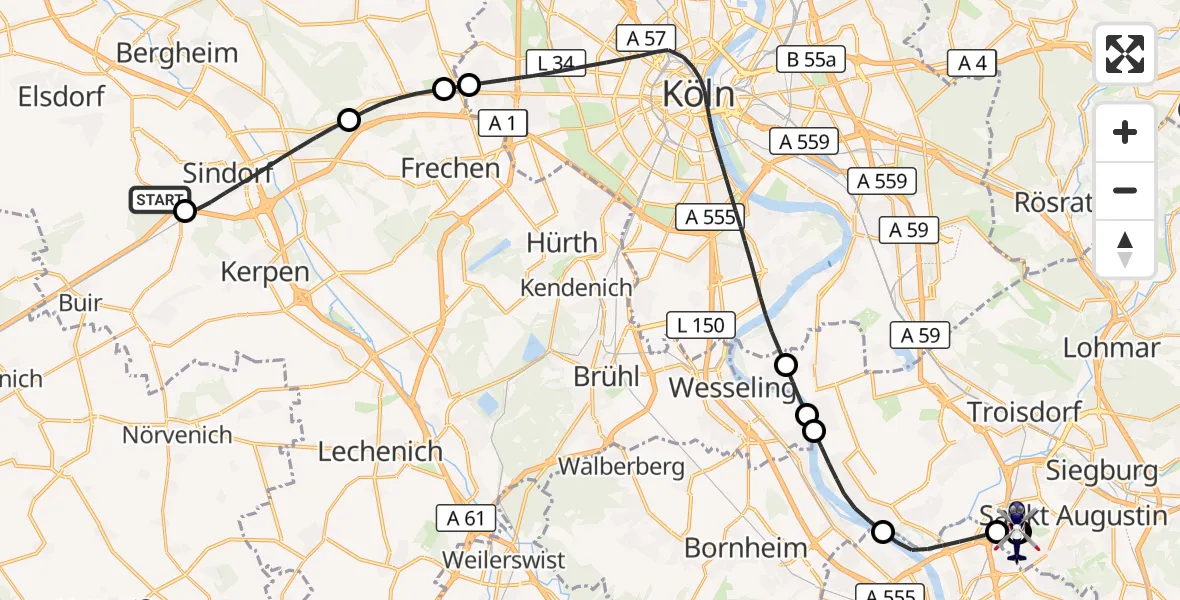 Flugroute Polizeihubschrauber Elsdorf - Sankt Augustin, 31 Oktober 2026, 10:50