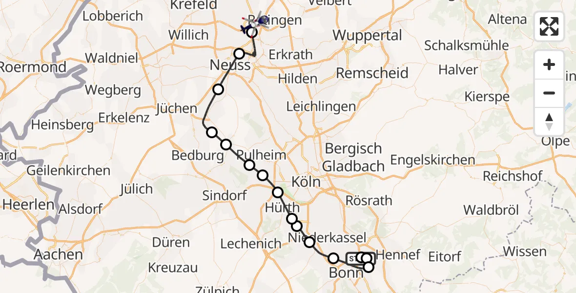 Flugroute Polizeihubschrauber Sankt Augustin - Düsseldorf Flughafen, 31 Oktober 2026, 10:51