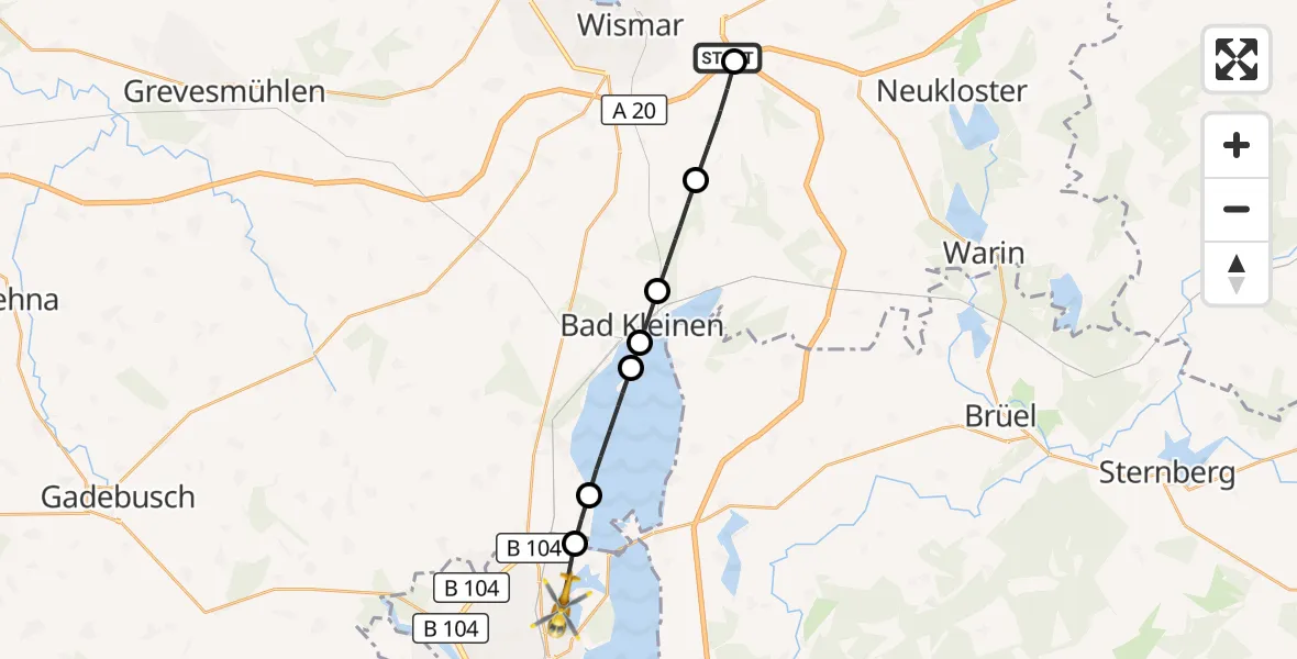 Flugroute Rettungshubschrauber Hornstorf - Schwerin, 31 Oktober 2026, 10:51