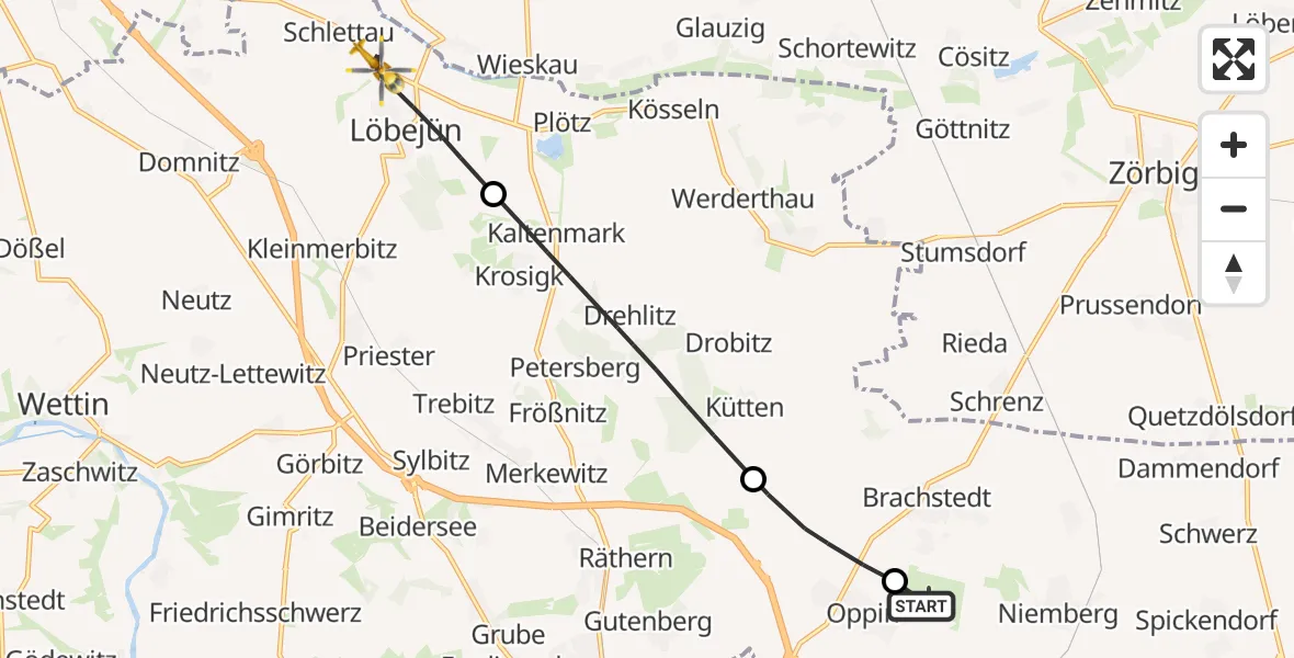 Flugroute Rettungshubschrauber Halle-Oppin Flugplatz - Wettin-Löbejün, 31 Oktober 2026, 10:51