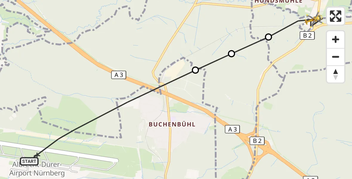 Flugroute Ambulanzhubschrauber Flughafen Nuremberg - Geschaidt, 31 Oktober 2026, 10:53