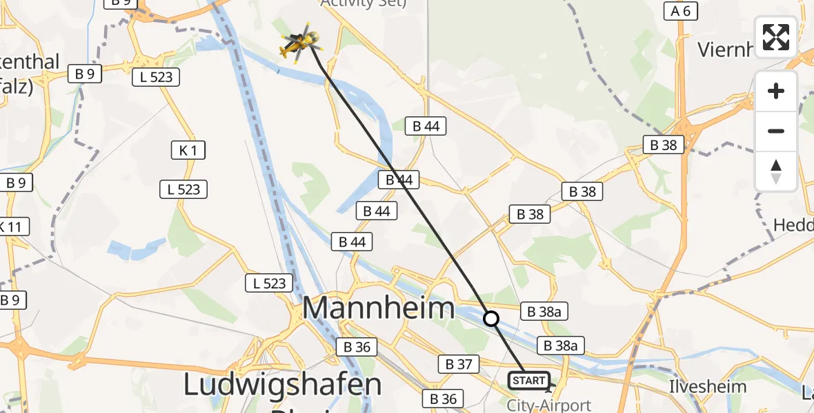 Flugroute Rettungshubschrauber Mannheim-City Flughafen - Mannheim, 31 Oktober 2026, 10:54