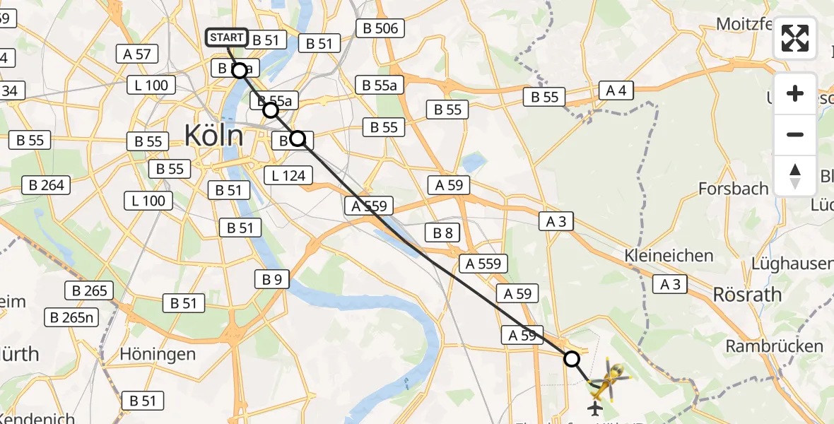 Flugroute Rettungshubschrauber Amsterdam Street Children's Hospital - Köln Bonn Flughafen, 31 Oktober 2026, 11:00