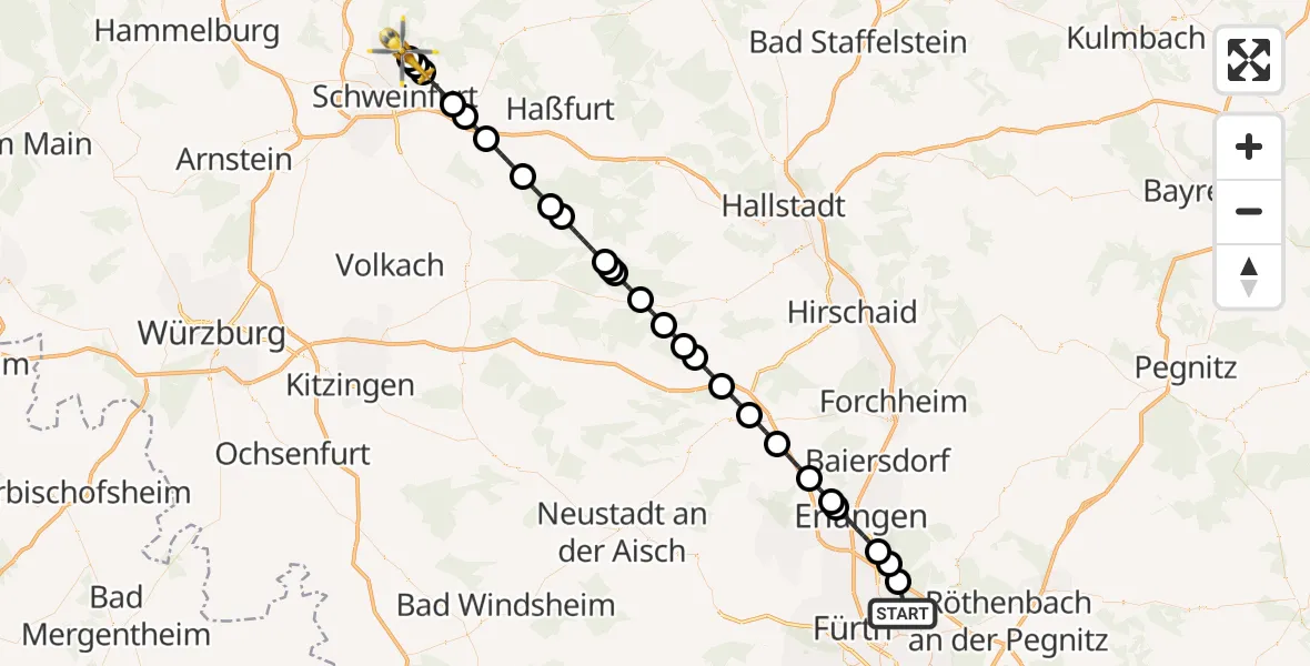 Flugroute Rettungshubschrauber Flughafen Nuremberg - Üchtelhausen, 31 Oktober 2026, 11:11