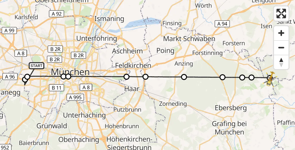 Flugroute Rettungshubschrauber München - Maitenbeth, 31 Oktober 2026, 11:15