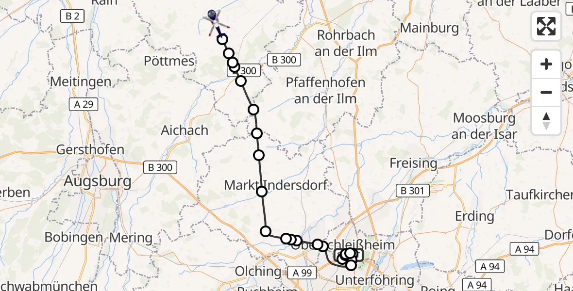 Flugroute Polizeihubschrauber Oberschleissheim Hubschrauberlandeplatz - Berg im Gau, 31 Oktober 2026, 11:15
