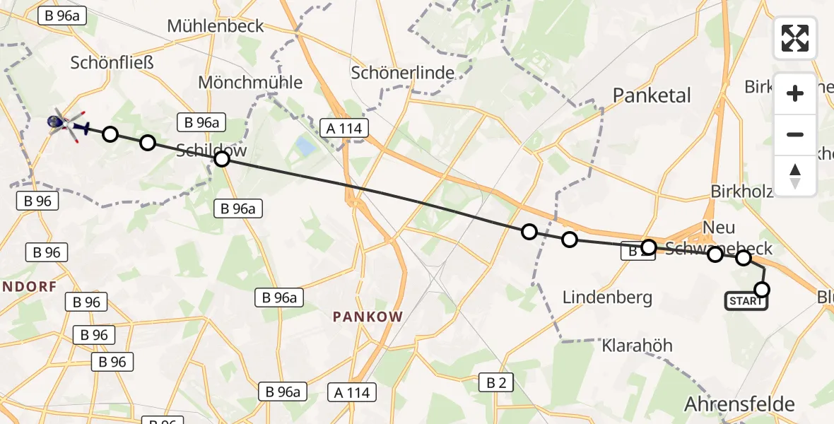 Flugroute Polizeihubschrauber Ahrensfelde Hubschrauberlandeplatz - Mühlenbecker Land, 31 Oktober 2026, 11:31