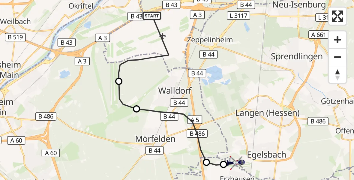 Flugroute Polizeihubschrauber Frankfurt Flughafen - Flughafen Frankfurt-Egelsbach, 31 Oktober 2026, 12:49