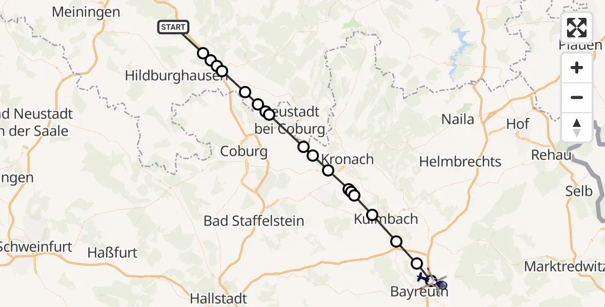 Flugroute Polizeihubschrauber Schleusingen - Bayreuth, 31 Oktober 2026, 12:49