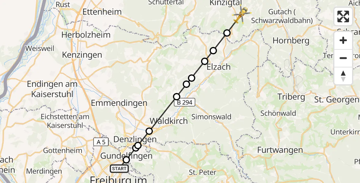 Flugroute Ambulanzhubschrauber Freiburg im Breisgau - Mühlenbach, 31 Oktober 2026, 12:51