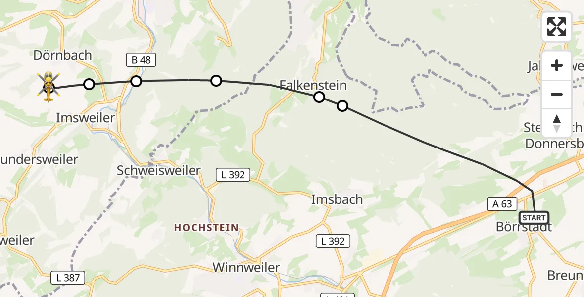 Flugroute Rettungshubschrauber Börrstadt - Rockenhausen, 31 Oktober 2026, 12:52