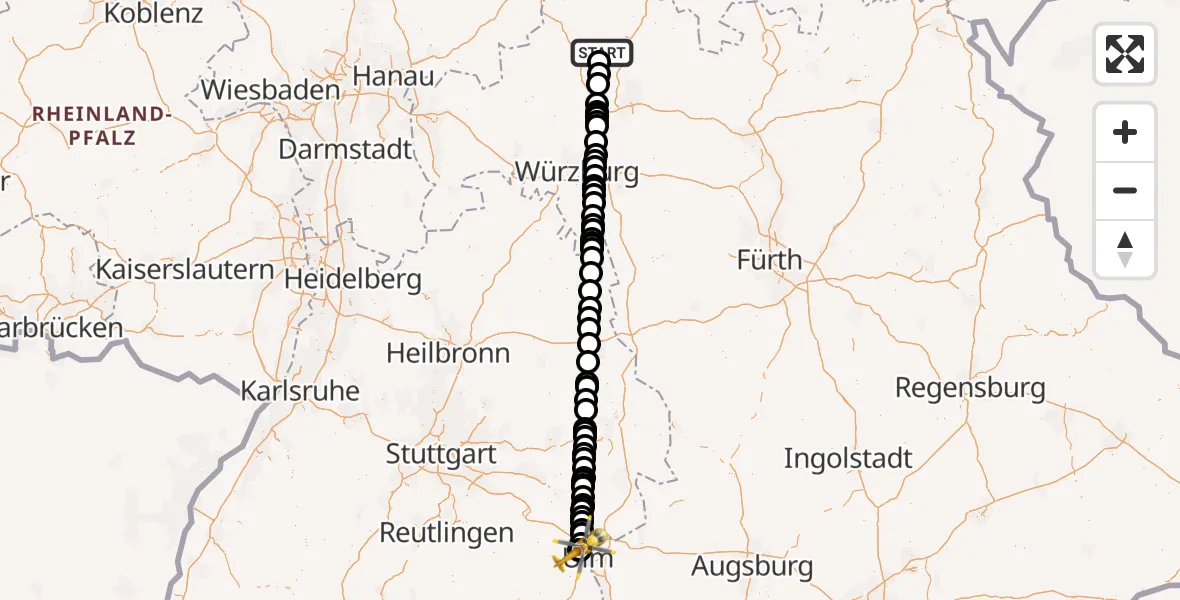 Flugroute Rettungshubschrauber Bad Kissingen - ADAC Air Rescue Station Ulm (Christoph 22), 31 Oktober 2026, 12:52