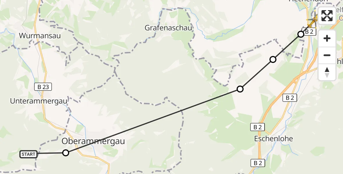 Flugroute Rettungshubschrauber Unterammergau - Ohlstadt, 31 Oktober 2026, 12:52